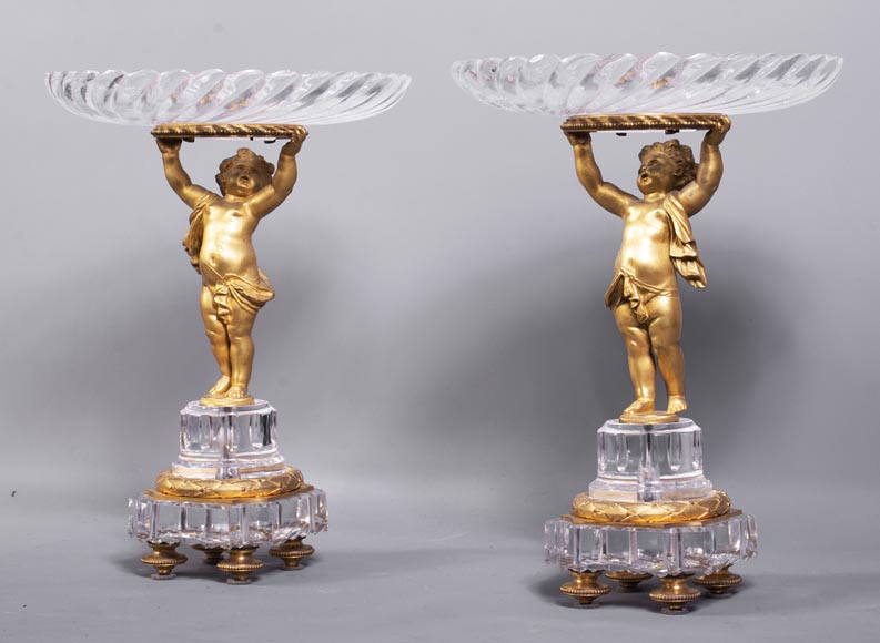 Surtout-de-table with putti in gilt bronze and Baccarat crystal-2