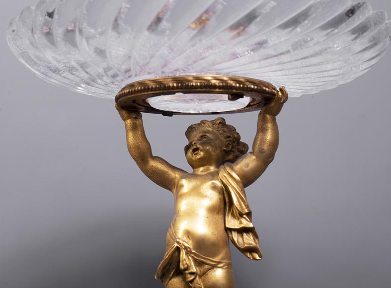 Surtout-de-table with putti in gilt bronze and Baccarat crystal-7