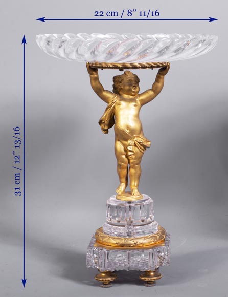 Surtout-de-table with putti in gilt bronze and Baccarat crystal-11