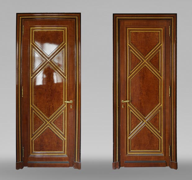 Pair of late 20th century Art Deco style wood trompe l'oeil doors -0