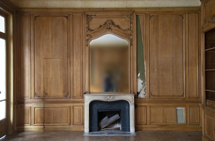 Louis XV oak paneled room with its fireplace and a canvas by Paul Tavernier-8