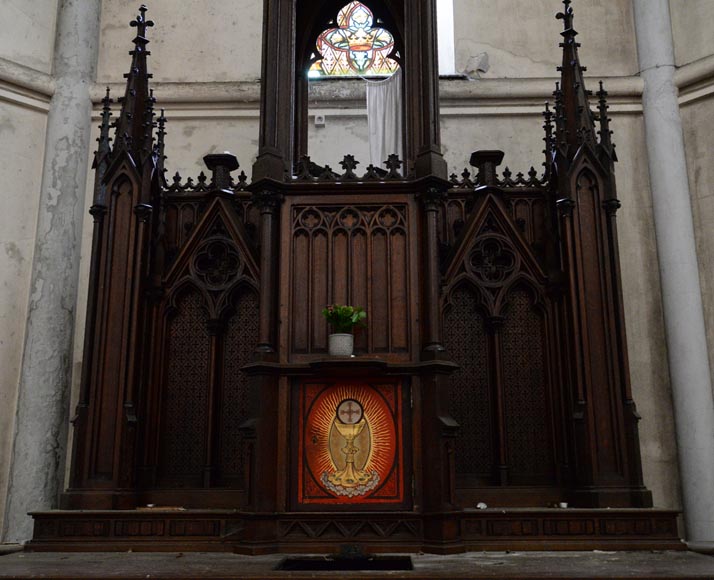Large church altar and in Neo-Gothic style, made of oak-2