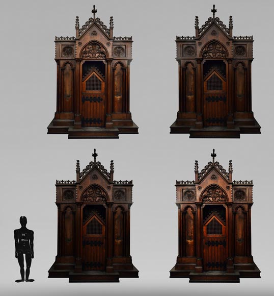 Group of four Neo-Gothic style confessionals in oak-0