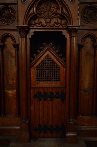 Group of four Neo-Gothic style confessionals in oak-3