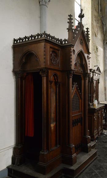 Group of four Neo-Gothic style confessionals in oak-4