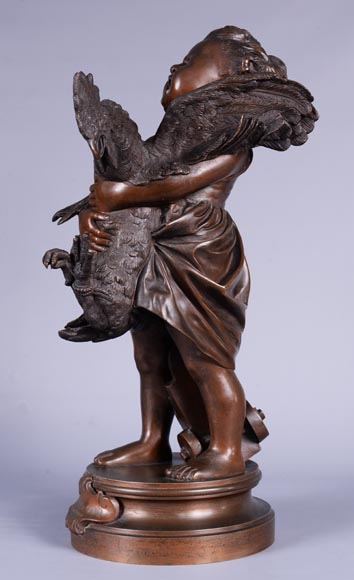 Adriano CECIONI (1836-1886) - The Child with the Rooster, bronze subject with brown patina-2