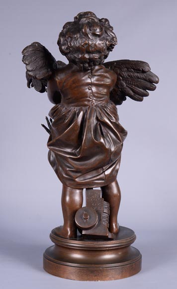 Adriano CECIONI (1836-1886) - The Child with the Rooster, bronze subject with brown patina-3