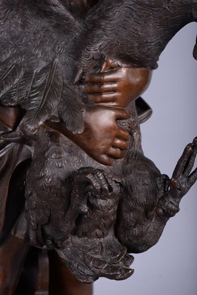 Adriano CECIONI (1836-1886) - The Child with the Rooster, bronze subject with brown patina-6