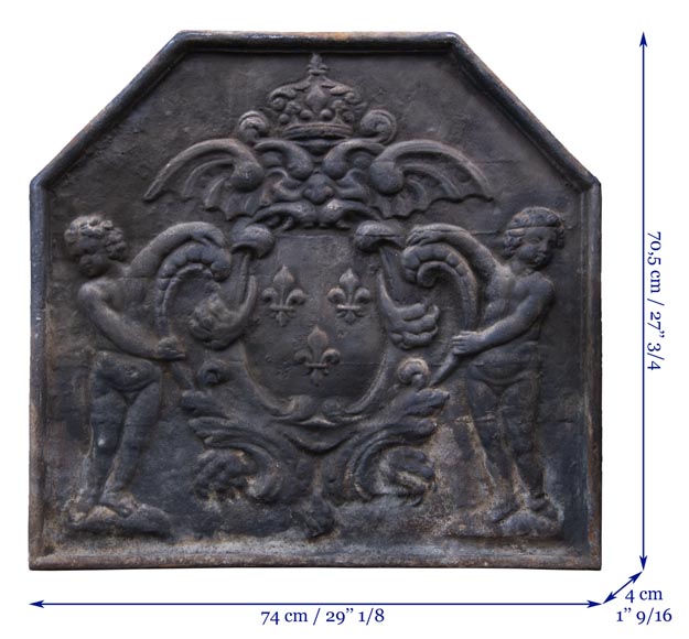 20th century fireback with French coat of arms and putti-7