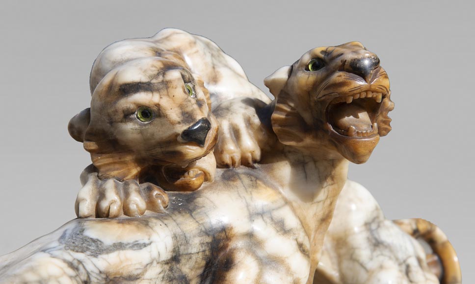 Group in carved veined alabaster representing two panthers-3
