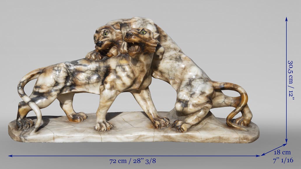 Group in carved veined alabaster representing two panthers-8