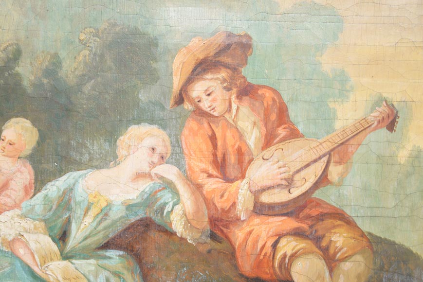 Antique Louis XVI style trumeau with an oil on canvas with gallant scene decoration-2