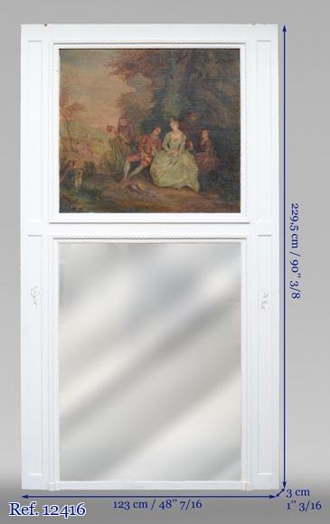 Antique painted trumeau decorated with an oil on canvas representing a gallant scene-8