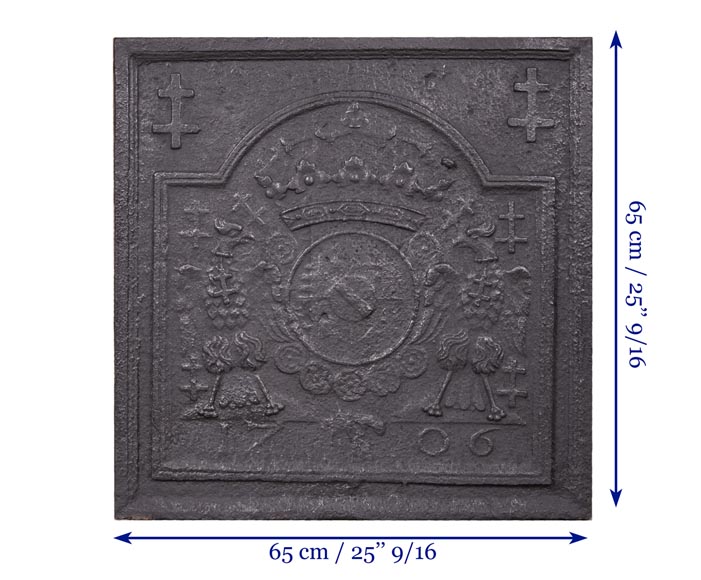 Cast iron fireback with coat of arms of Lorraine, dated 1706-8