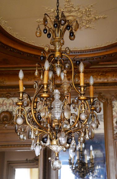BACCARAT - Antique Napoleon III style chandelier with colored crystals-2