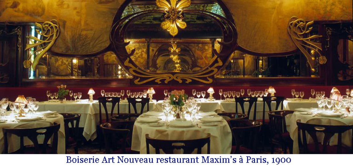 Art Nouveau mahogany woodwork from Café Barjot in Paris, 1905-13