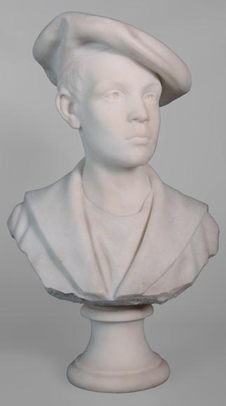 Ettore XIMENES (1855-1926) (attr. to), « Boy with a beret », Carrara marble bust, Second half of the 19th century-0