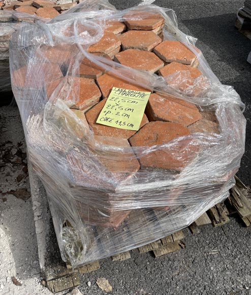 Lot of 8.5 m² of antique hexagonal terracotta tiles from the Tuileries de Perrusson, Charente, end of the 19th century-4