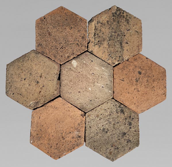 Batch of 6 m² of antique hexagonal terracotta tiles, 19th century-0
