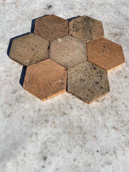 Batch of 6 m² of antique hexagonal terracotta tiles, 19th century-1