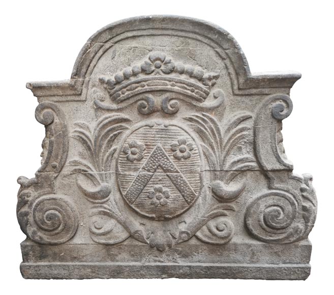 Cast iron fireback with Le Clerc coat-of-armes, 18th century-0