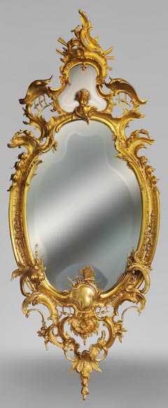 Rich Napoleon III rococo style mirror in gilted bronze-0