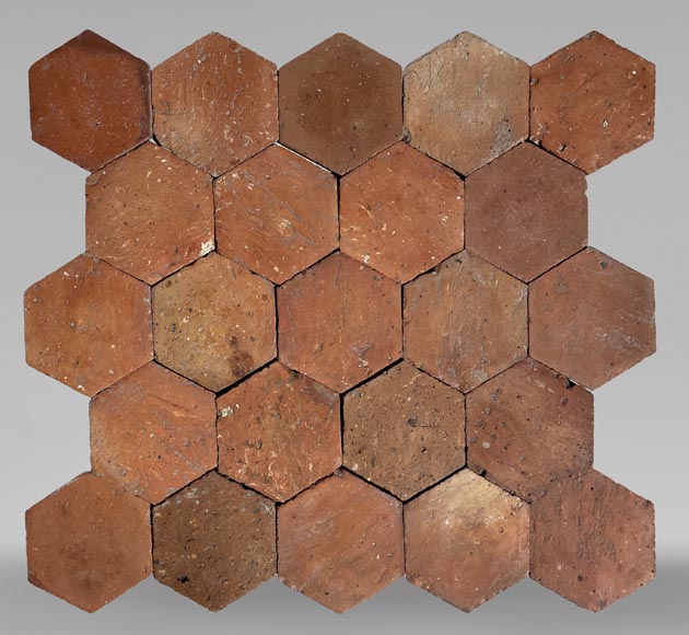 Lot of 9.5 m² of antique hexagonal terracotta tiles, 19th century-0