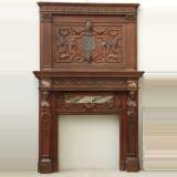 Oak firepiece with Caryatids and a Campan marble plate - Reference 1301&nbsp;Width&nbsp;7' 4'' ¼&nbsp;Height&nbsp;11' 5'' ⅜