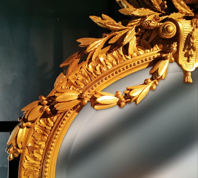 Mirror with an abundant Louis XVI decoration with garlands and branches-2