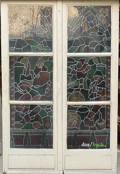 Neo-Gothic stained glass window peasant dance-5