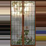 Stained glass window with wisteria and geraniums - Reference 1320&nbsp;Width&nbsp;3' 4'' ⅛&nbsp;Height&nbsp;5' 11'' ⅝