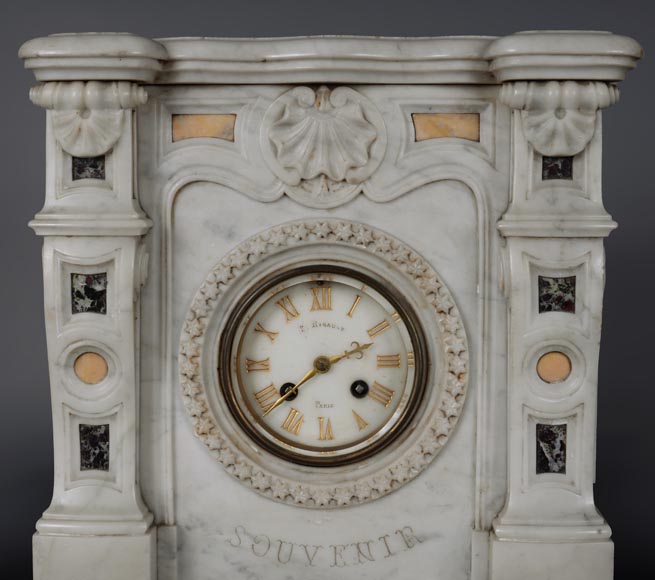 Set clock in Carrara marble taking the shape of a mantel-1