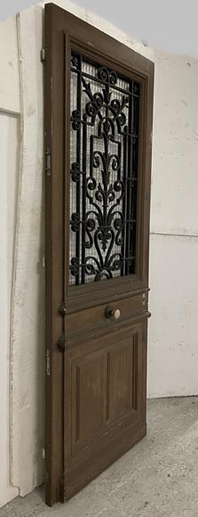 Oak front door with glass opening and wrought iron, 20th century-4