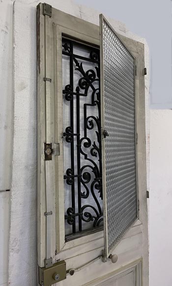 Oak front door with glass opening and wrought iron, 20th century-6
