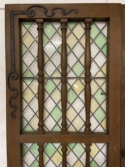 Double door in oak and stained glass, 20th century-2