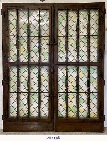 Double door in oak and stained glass, 20th century-9