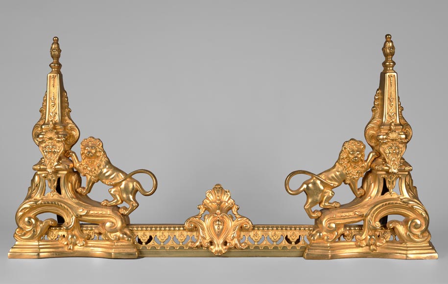 Beautiful fire fender in the Napoleon III style with lions-0