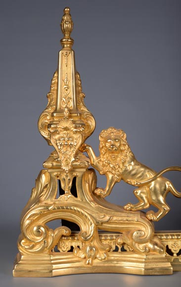 Beautiful fire fender in the Napoleon III style with lions-2