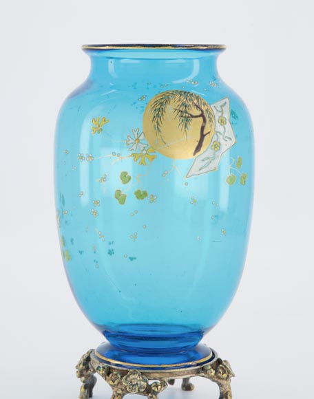 BACCARAT CRISTALLERIE and Eugène ROUSSEAU (model by), Pair of vases « Clair de Lune » in blue crystal and gilt bronze mount, circa 1875-1890-2