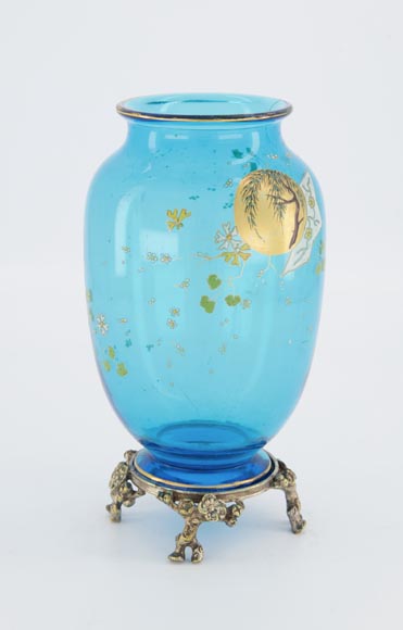 BACCARAT CRISTALLERIE and Eugène ROUSSEAU (model by), Pair of vases « Clair de Lune » in blue crystal and gilt bronze mount, circa 1875-1890-3