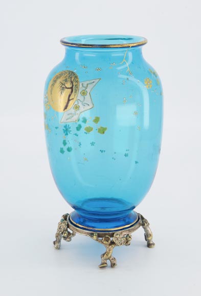 BACCARAT CRISTALLERIE and Eugène ROUSSEAU (model by), Pair of vases « Clair de Lune » in blue crystal and gilt bronze mount, circa 1875-1890-4