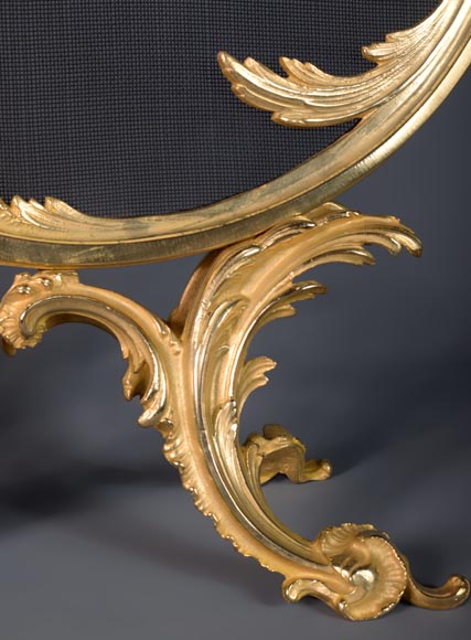 Louis XV style gilded bronze firescreen with plant decoration-7