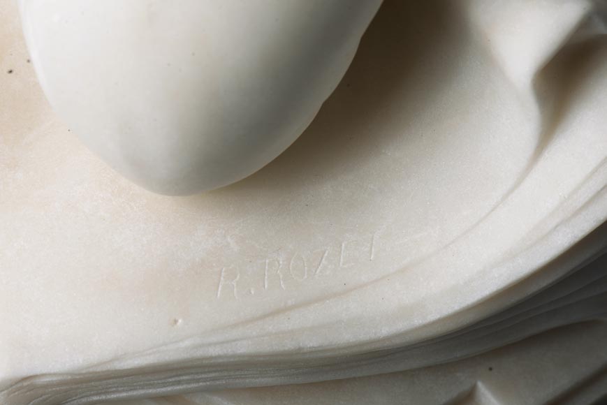 René ROZET « Young musician with a mandolin », statuary marble sculpture, late 19th century-14