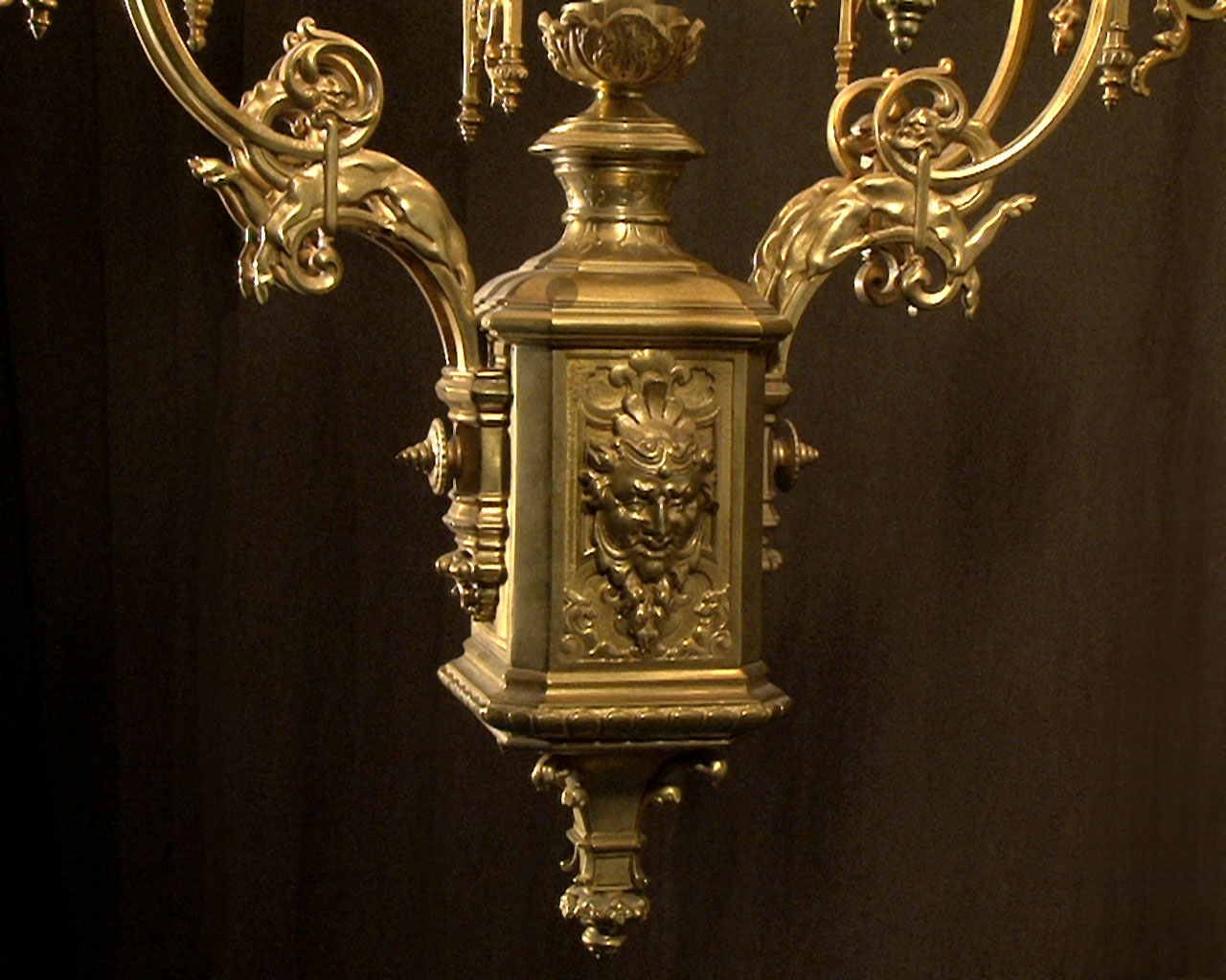 Bronze gilded suspension with glass gemstones. Napoleon III period.-13