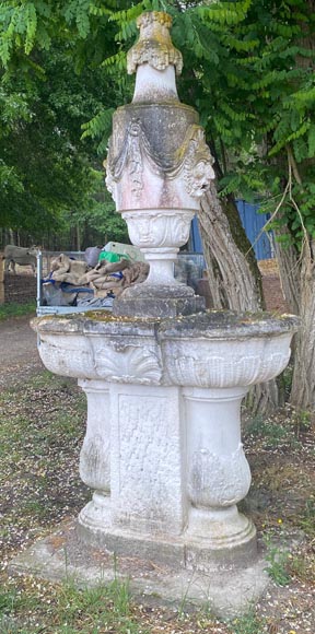 Regence style garden fountain with double basin in stone-3