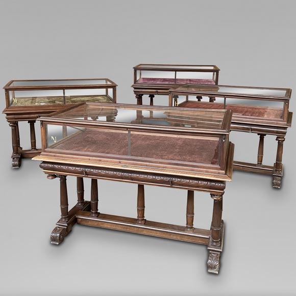 Set of 4 Napoleon III-style walnut display cases-0