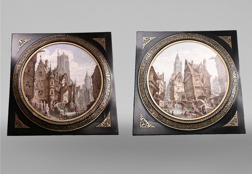 Imaginary views of Paris in the 16th century: two paintings on porcelain by Alphonse CHAIGNON-0