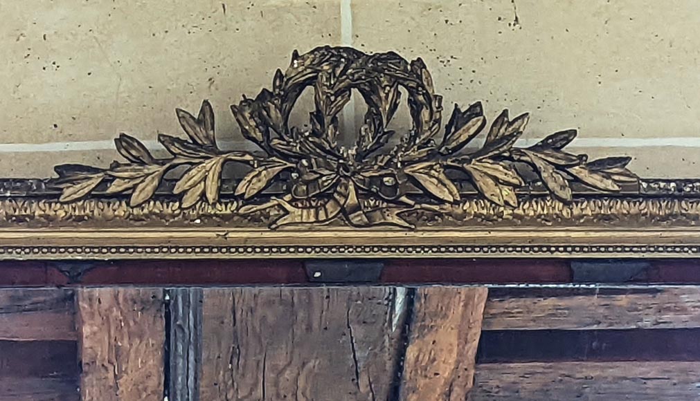 Large painted Louis XVI style  overmantel with double laurel crown-1