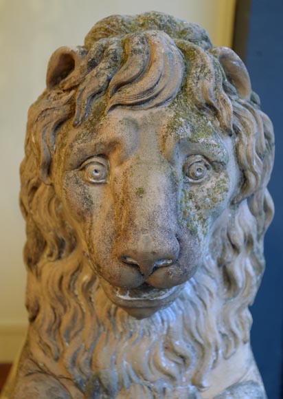 Pair of terracotta lion statues, 18th century-11