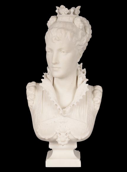 FAURE DE BROUSSÉ - Bust of a woman in Renaissance costume in statuary marble-0